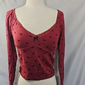 Aeropostale Red Crop Top with Black Bow Design